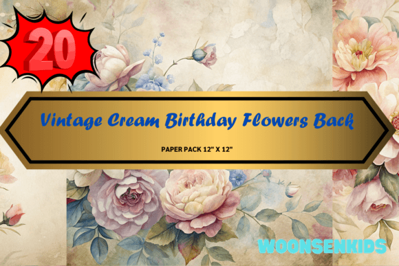 Download 20 Vintage Cream Birthday Flowers Background Watercolor Png Kdp Digital Paper - Premium Resources