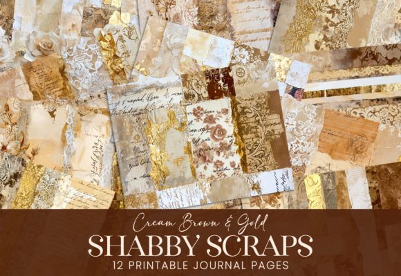 Download Shabby Journal Patterns Cream Brown Gold - Premium Resources